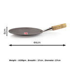 Iron Tawa With Wooden Handle Grip Loha Lokhand Pan Concave Tava for Roti Chapathi, 27 cm