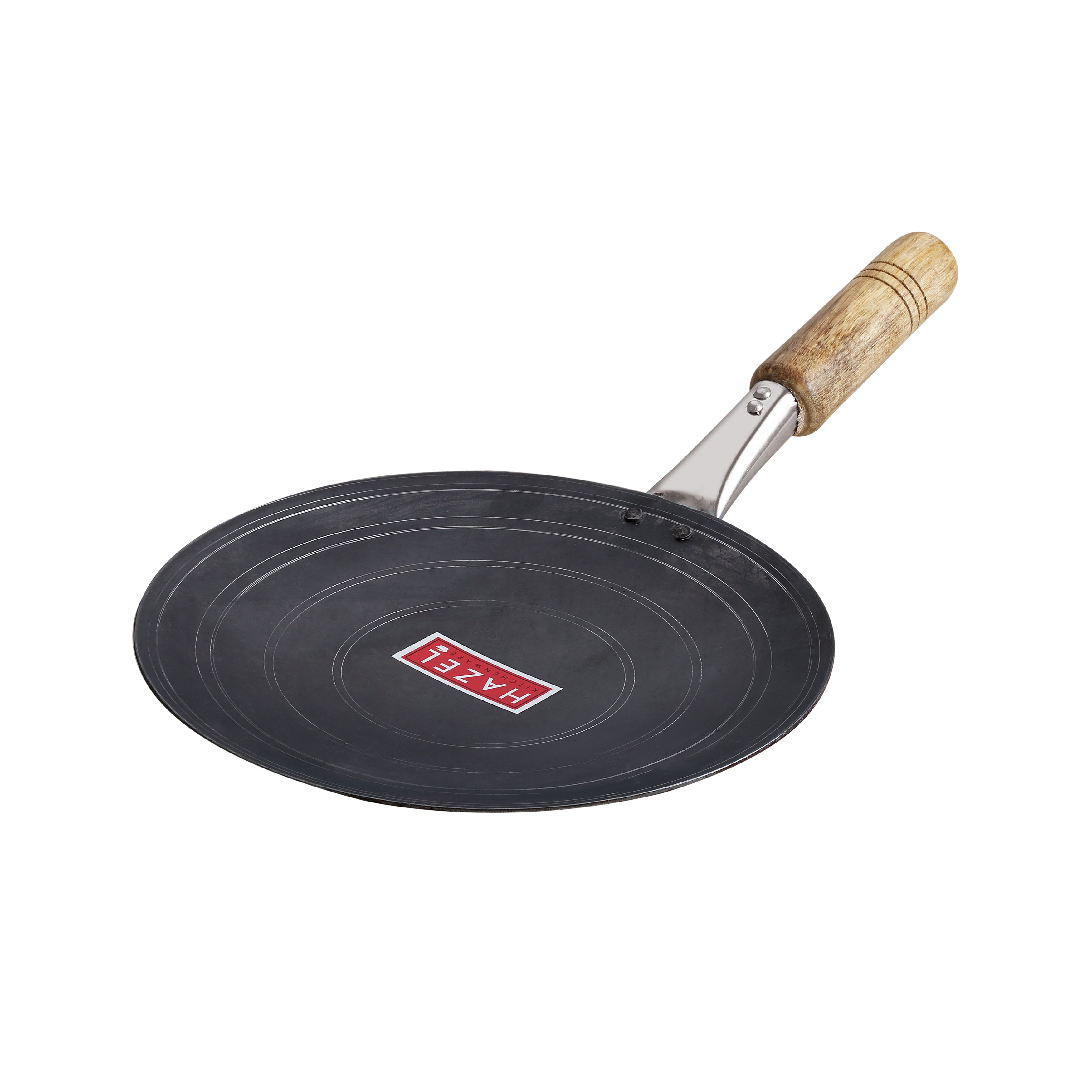 Iron Tawa With Wooden Handle Grip Loha Lokhand Pan Concave Tava for Roti Chapathi, 27 cm