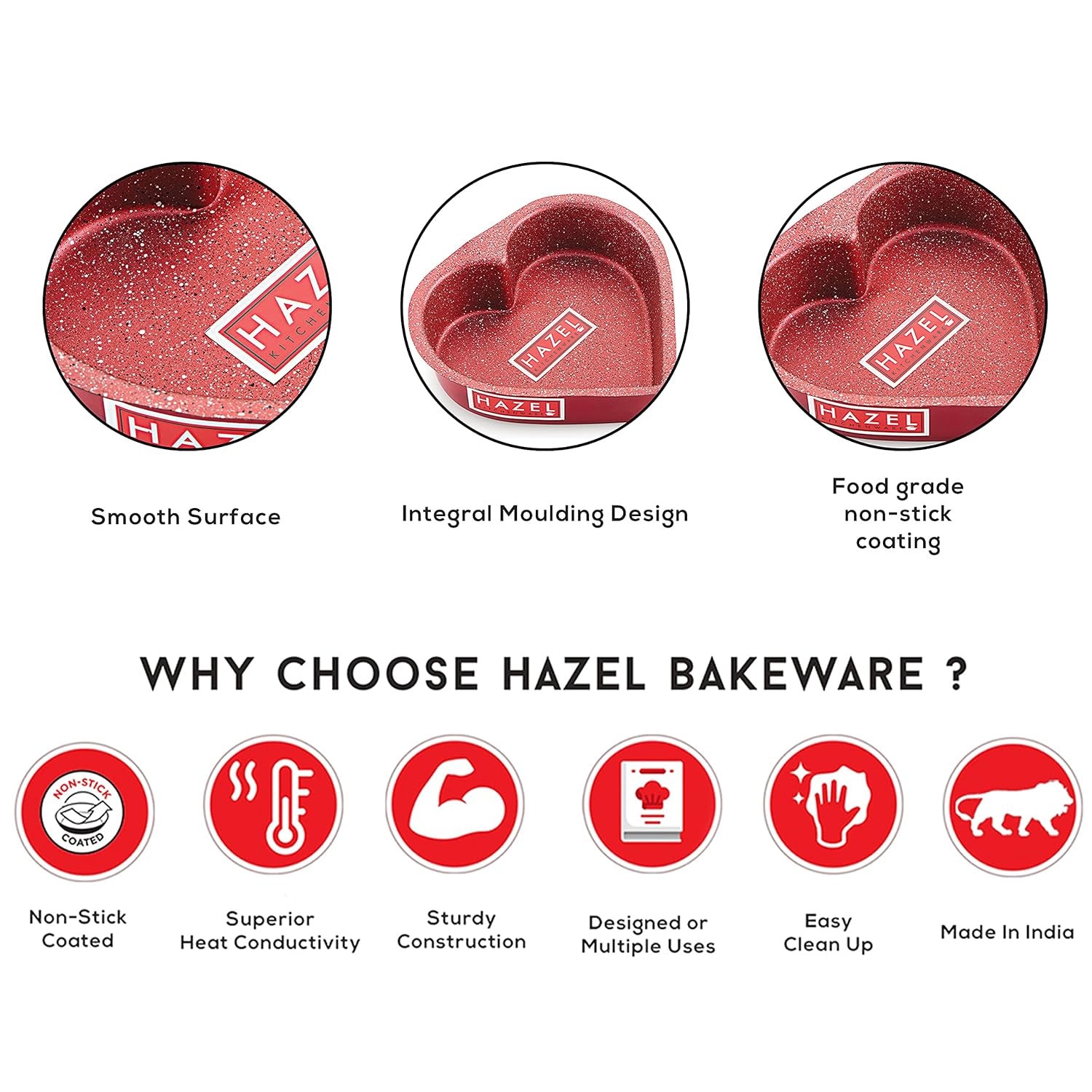 Aluminized Steel Cake Mould Non Stick Mold Heart Baking Pans 1/2kg, Red