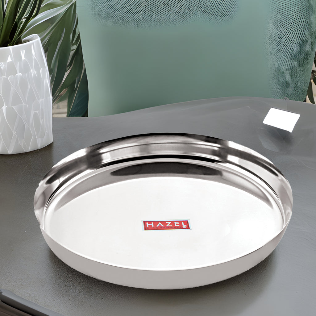 Stainless Steel Thali, Mirror Finish Dinner Plates, 28 cm, Set of 1