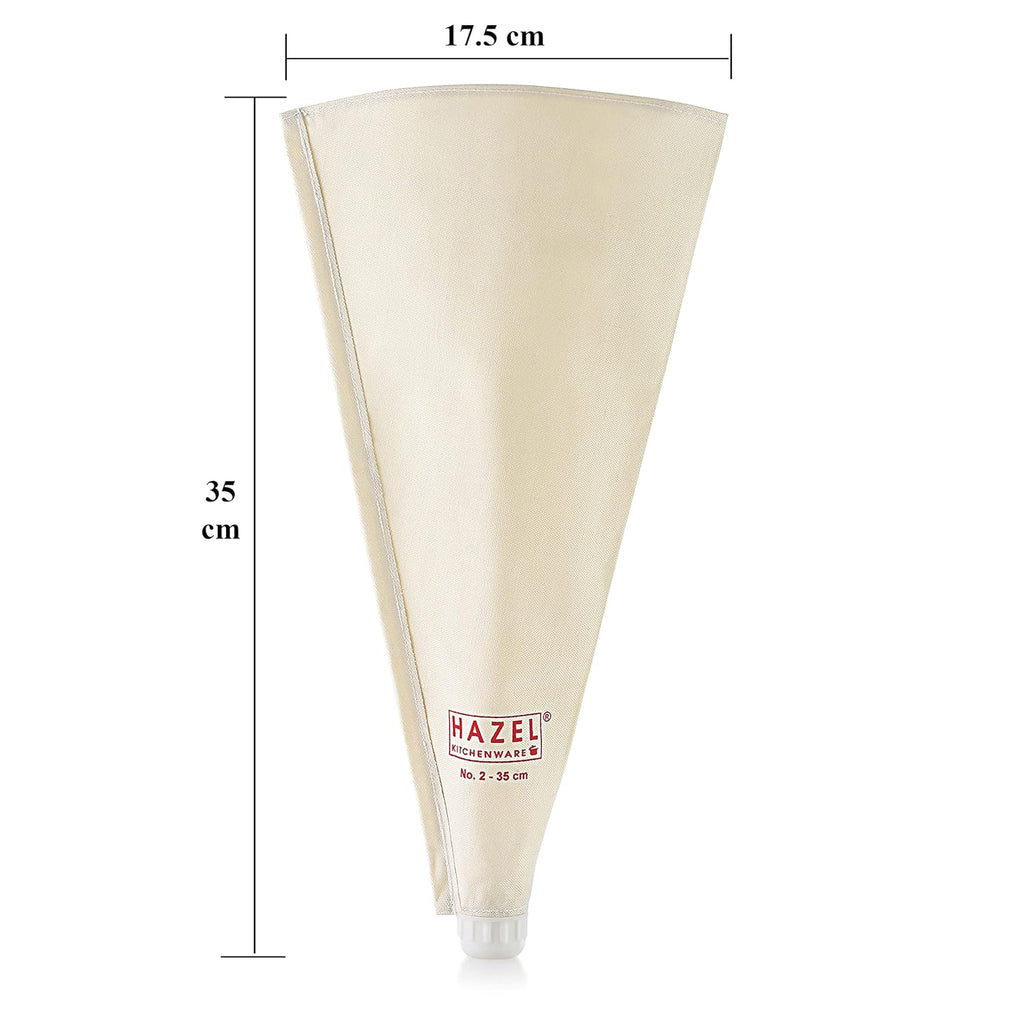 Piping bag annotated with 17.5cm width and 35cm length measurements.