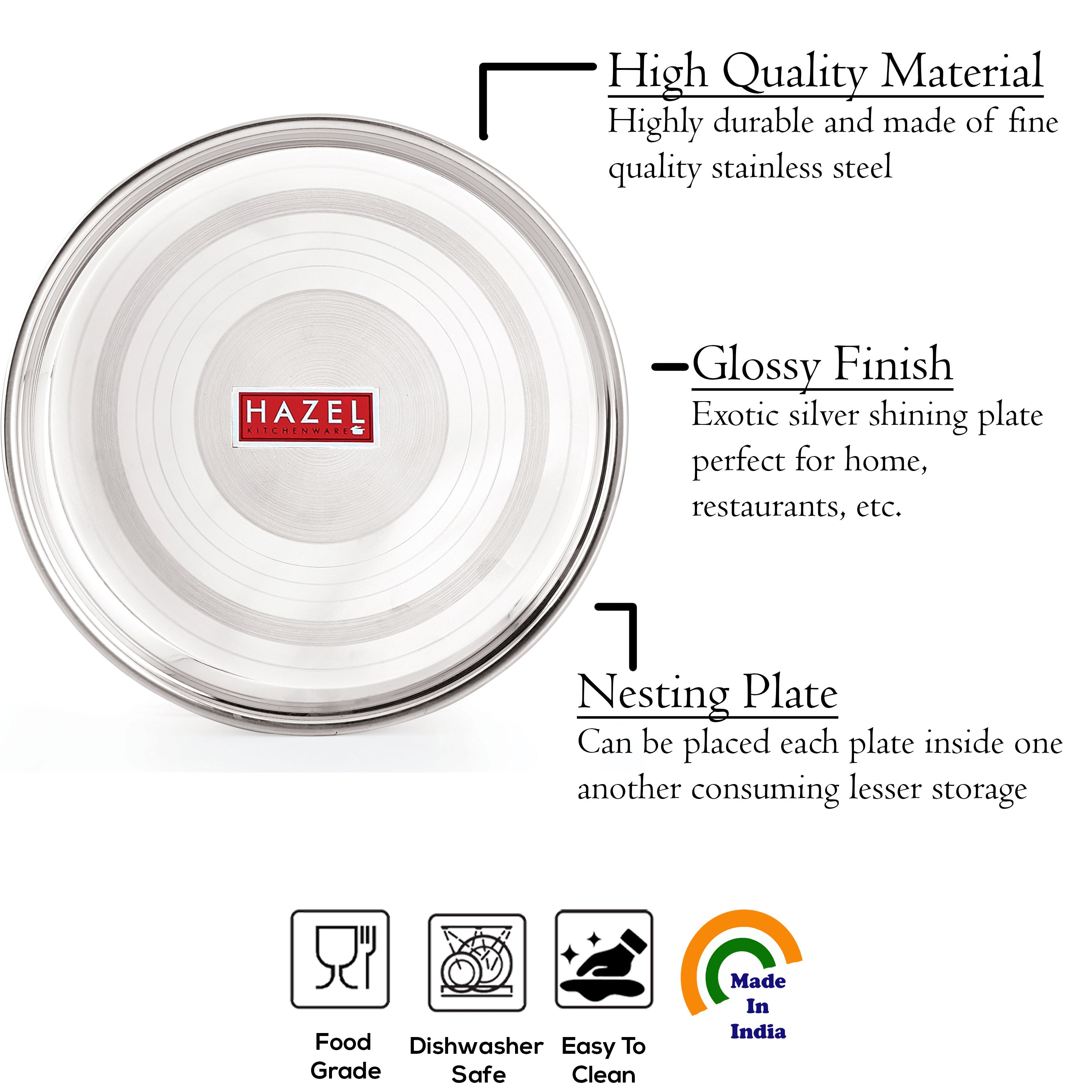 Stainless Steel Dinner Plate Set, Designer Steel Thali, 28.5 cm