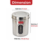 Steel Storage Container with Airtight Lid, Transparent, 1700 ML