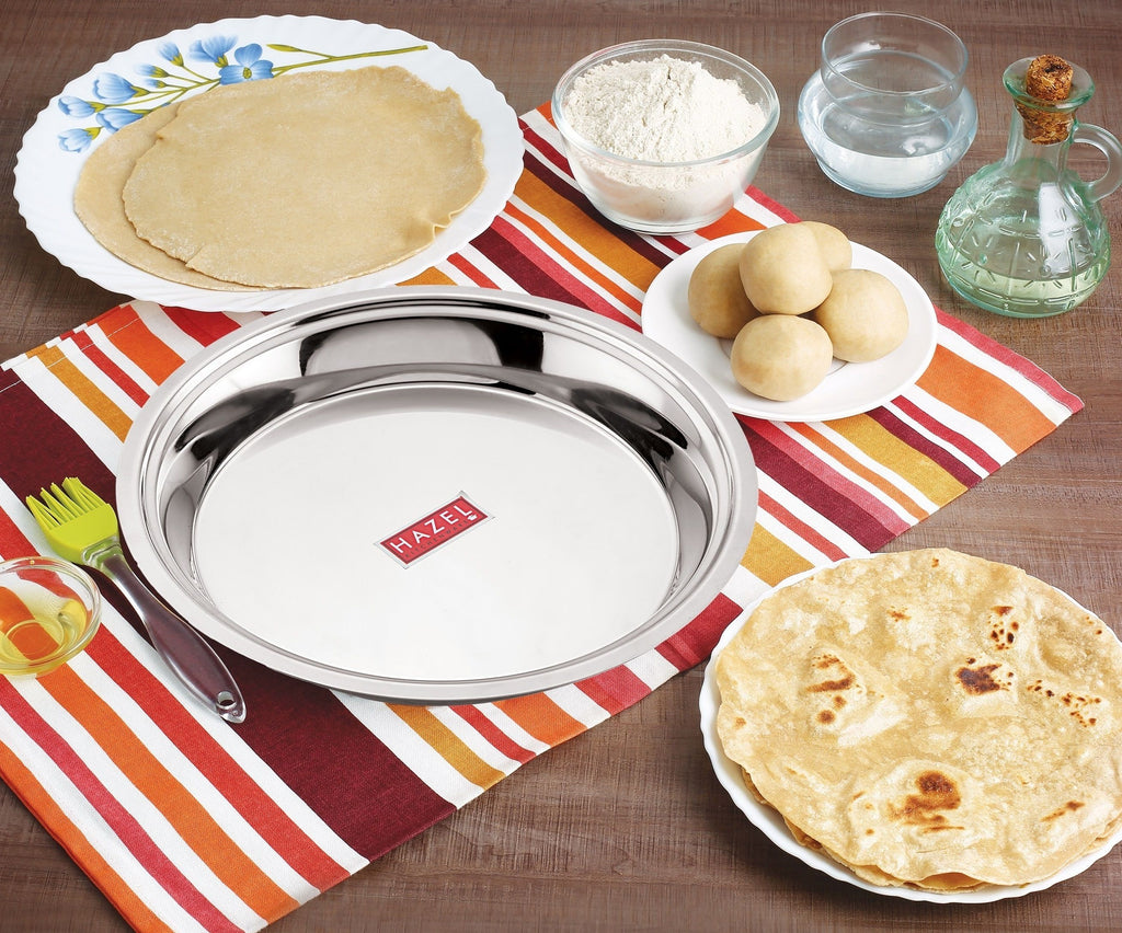Stainless Steel Atta Parat 29 cm, 2L Dough Kneading Plate for Roti & Puri