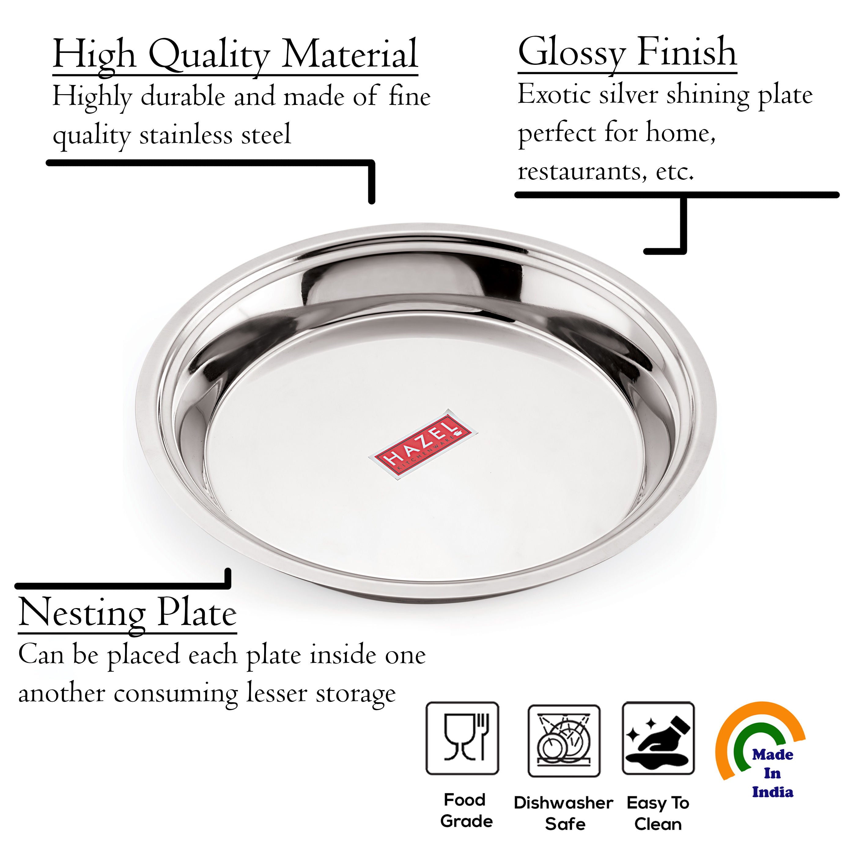 Stainless Steel Atta Parat 29 cm, 2L Dough Kneading Plate for Roti & Puri