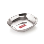 Stainless Steel Square Dessert Plate & Katori Set, 400 ml, Silver