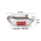 Stainless Steel Square Dessert Plate & Katori Set, 400 ml, Silver