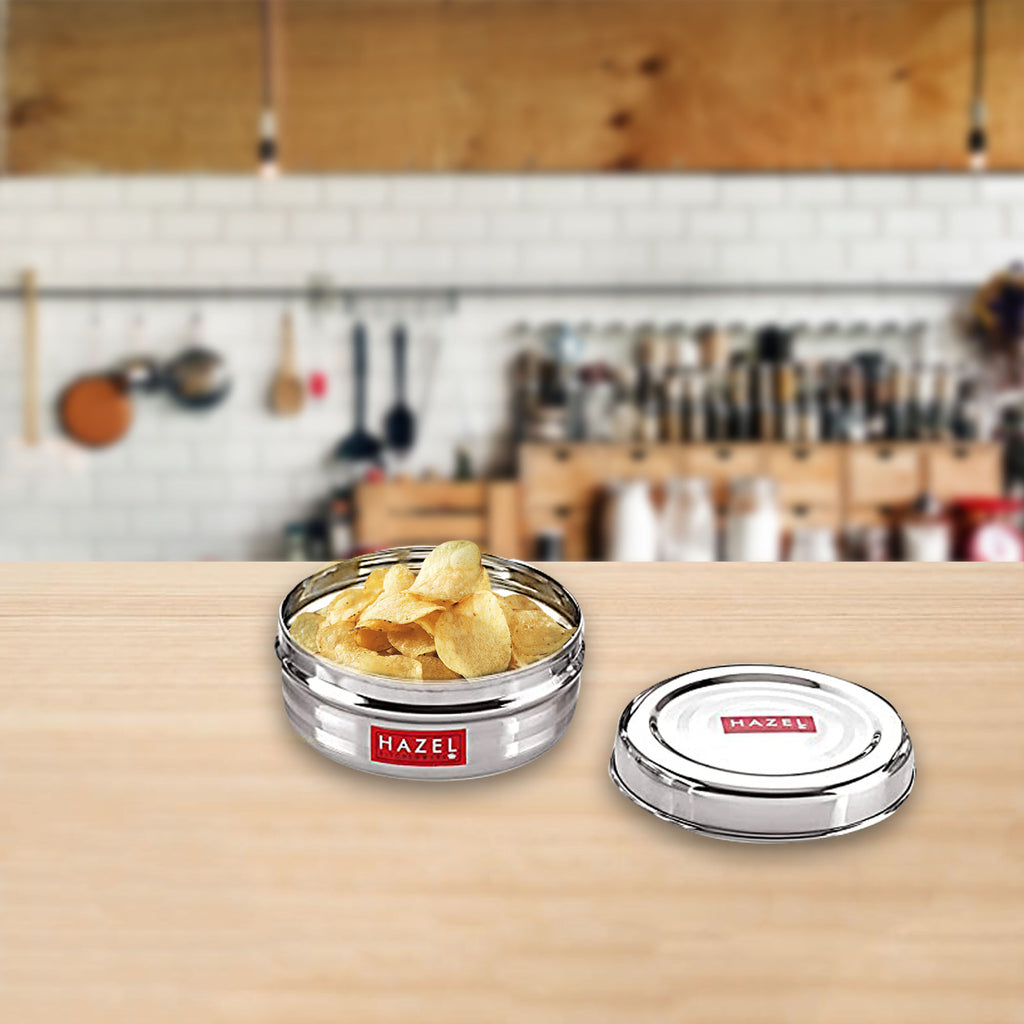 Stainless Steel Kitchen Storage Container, Round Steel Dabba, 400 ml