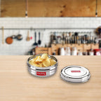 Stainless Steel Kitchen Storage Container, Round Steel Dabba, 400 ml