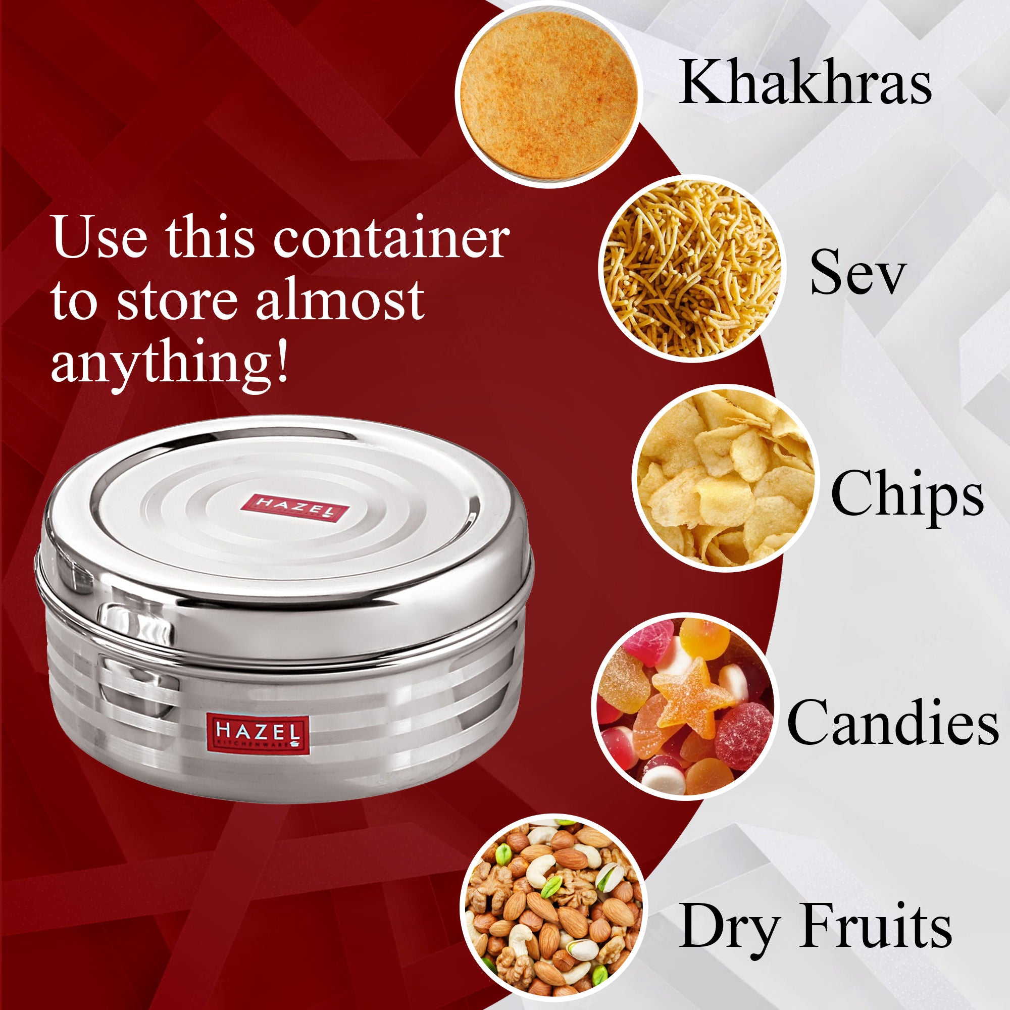 Stainless Steel Kitchen Storage Container, Round Steel Dabba, 400 ml
