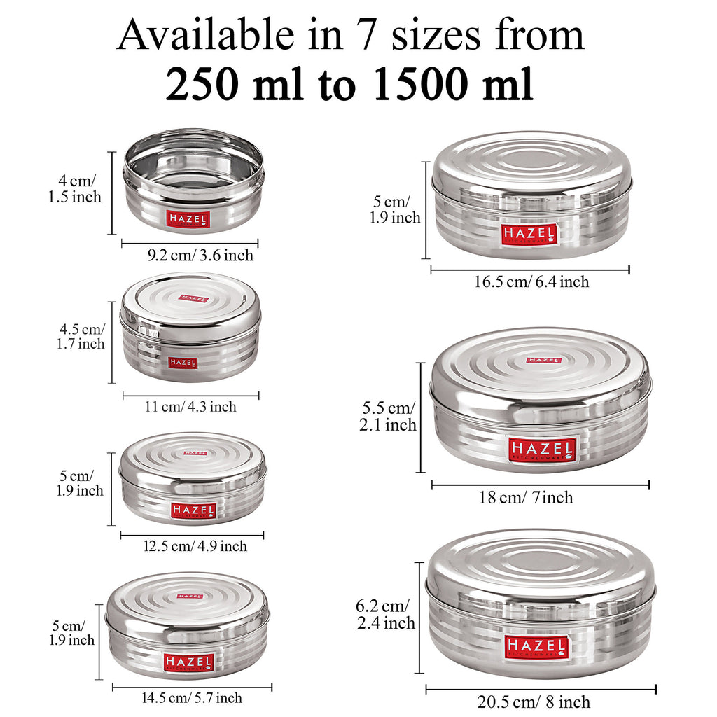 Stainless Steel Kitchen Storage Container, Round Steel Dabba, 400 ml