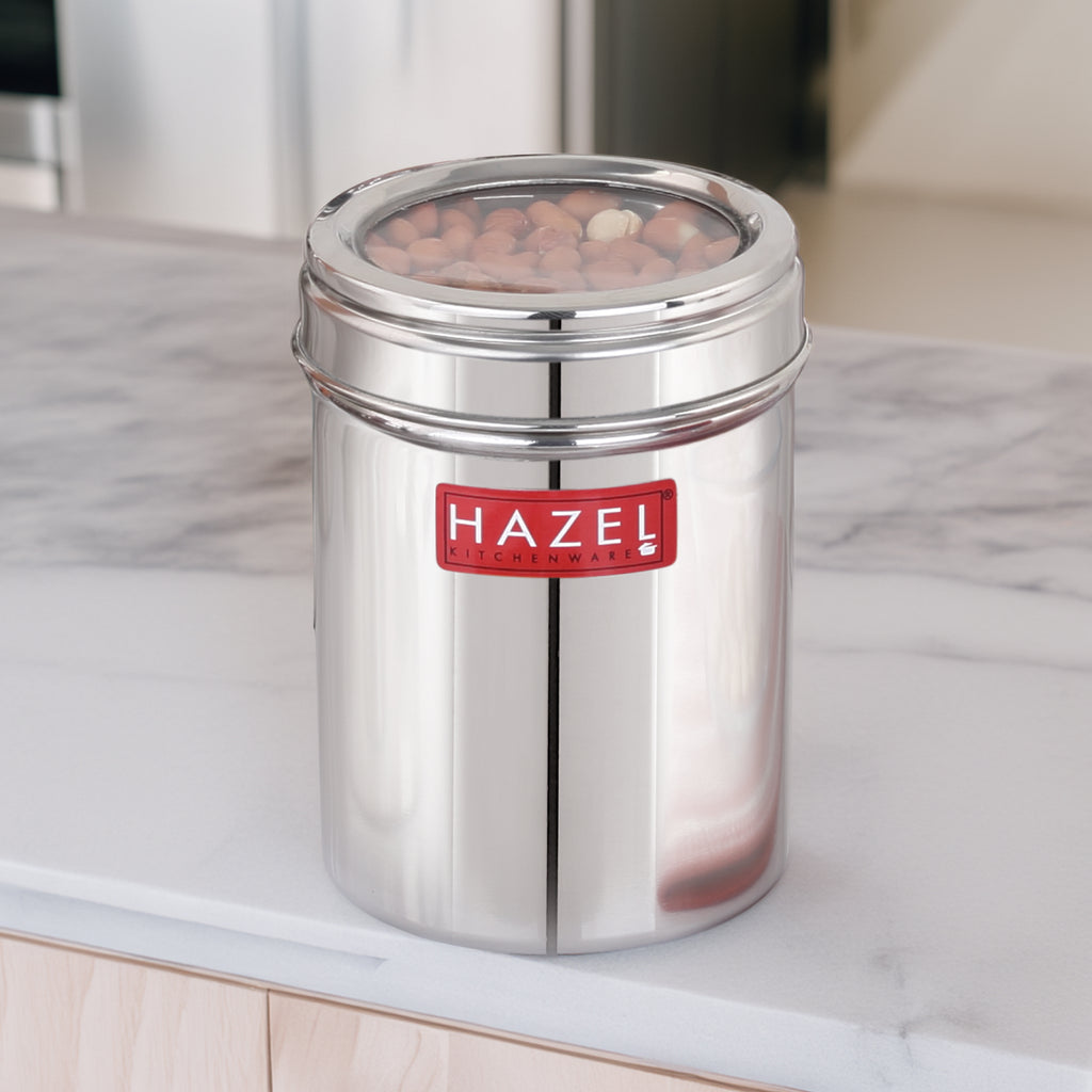 Stainless Steel Kitchen Container with Transparent Lid, 900 ML