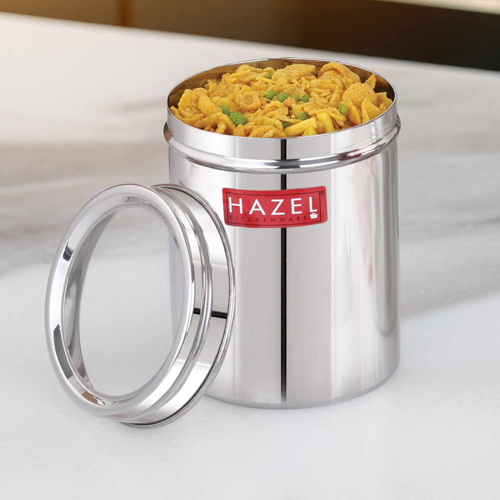 Stainless Steel Container with Transparent Lid, 1100 ml, Matt Finish Kitchen Storage Jar