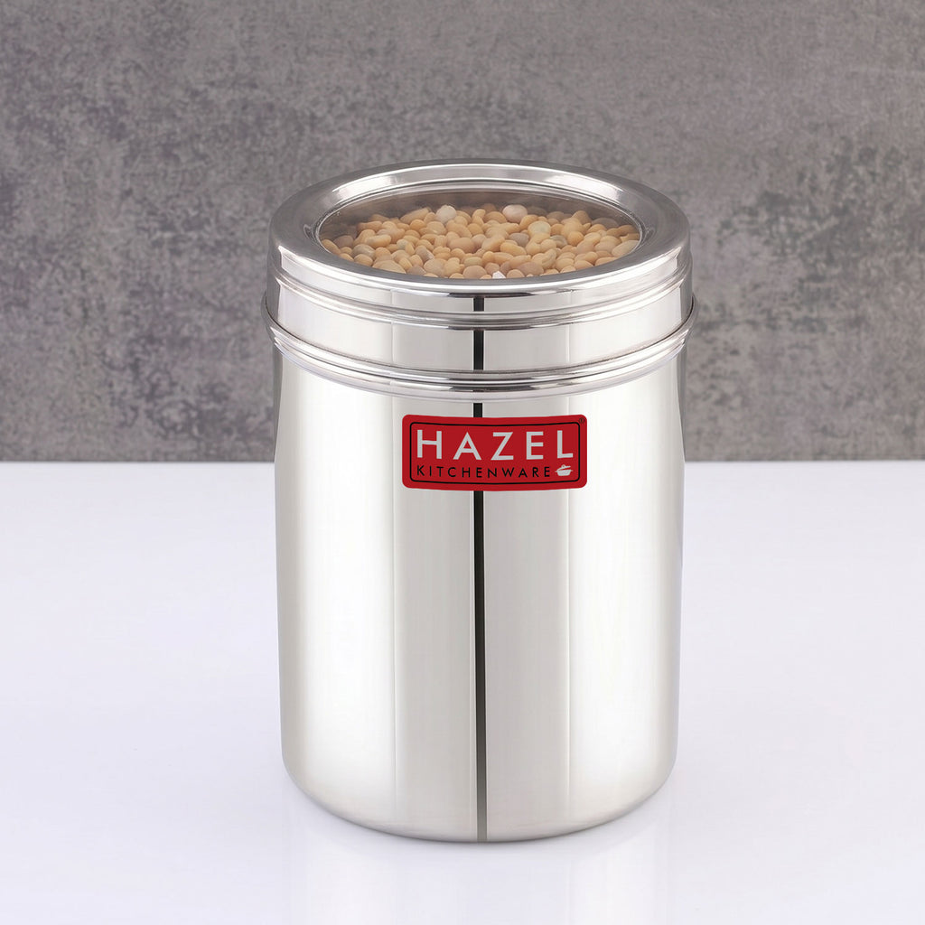 Stainless Steel Container with Transparent Lid, 1500 ml, Matt Finish Kitchen Storage Jar