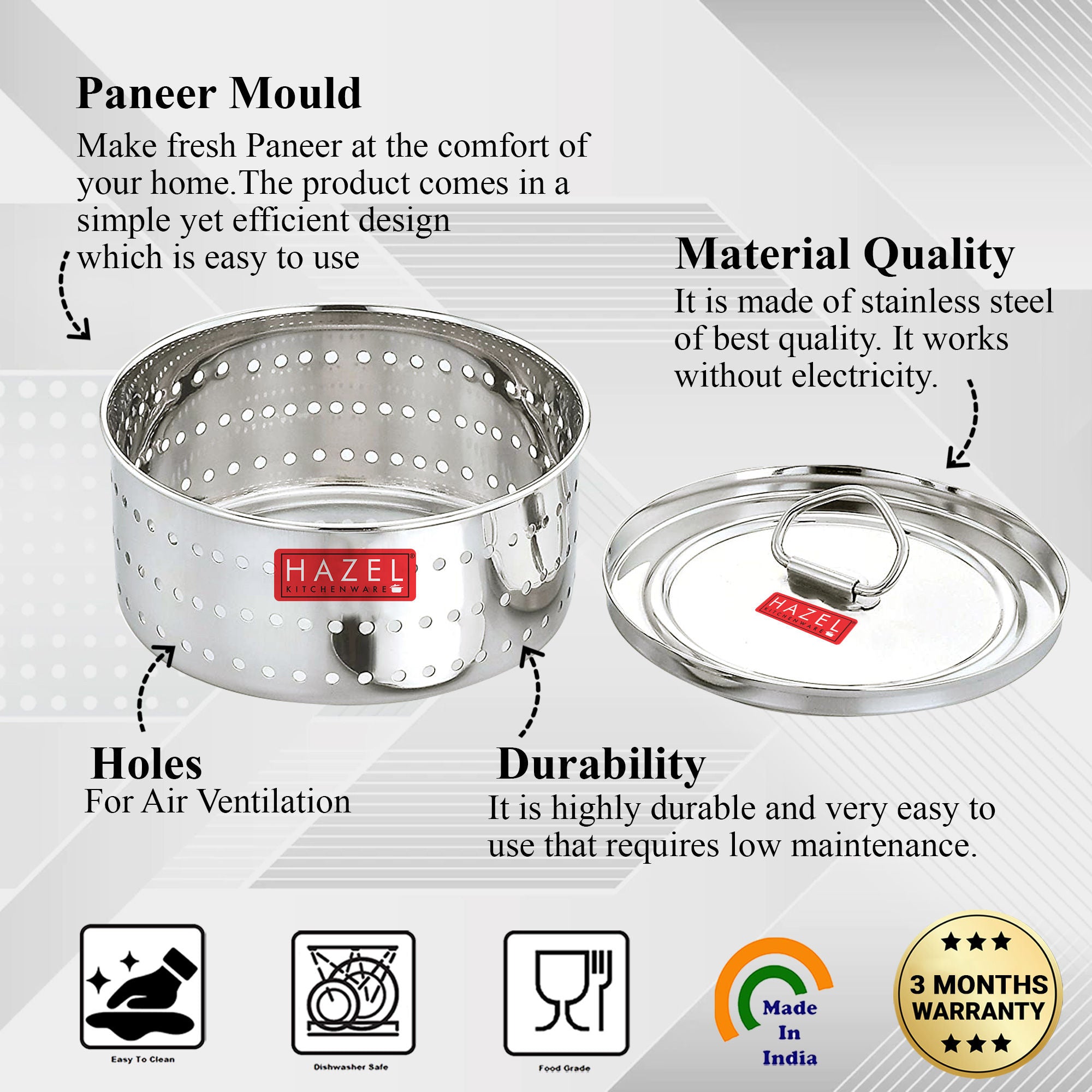 Stainless Steel Paneer Maker Mould, Round Tofu & Paneer Press, Small