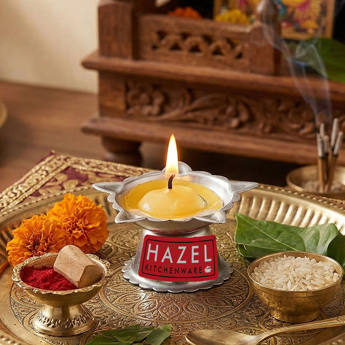 Panchwati Stainless Steel Diya, 5 Wati (6 × 3 cm)
