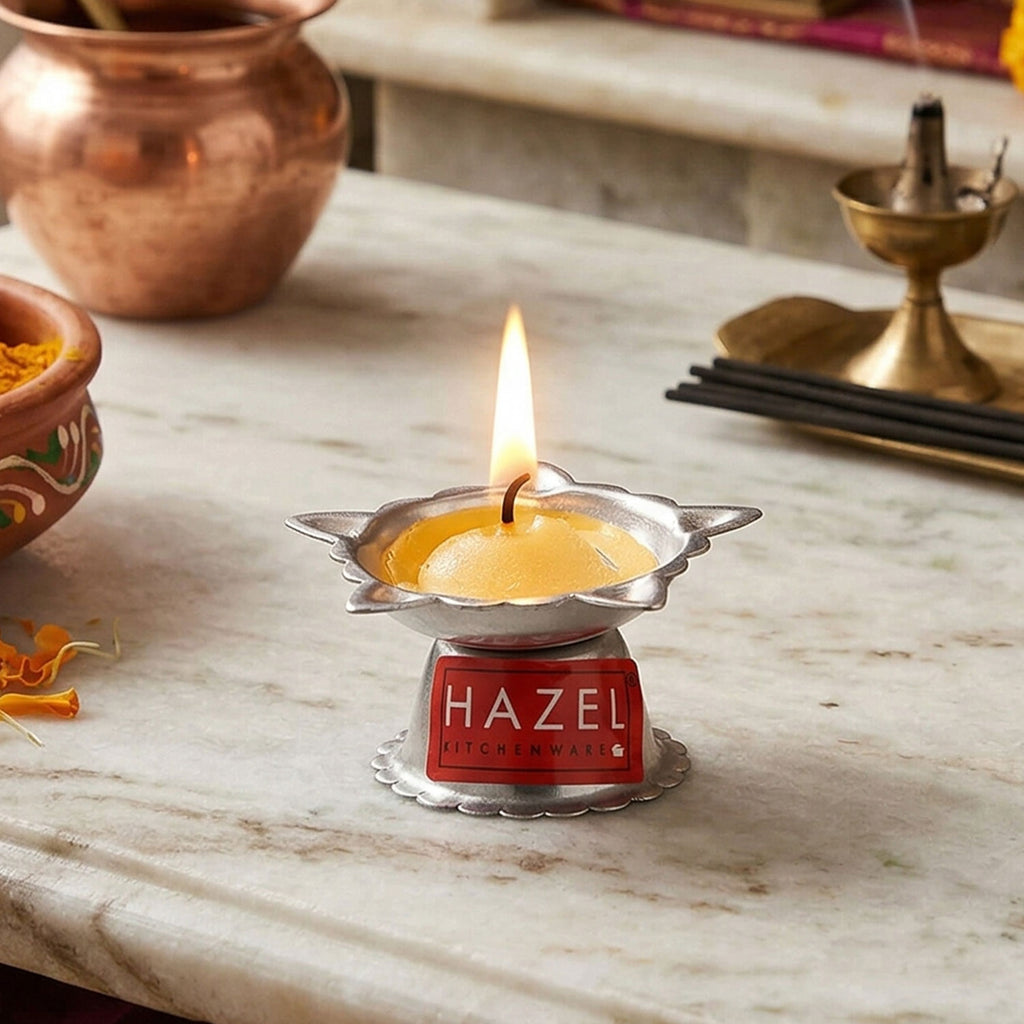Panchwati Stainless Steel Diya, 5 Wati (6 × 3 cm)