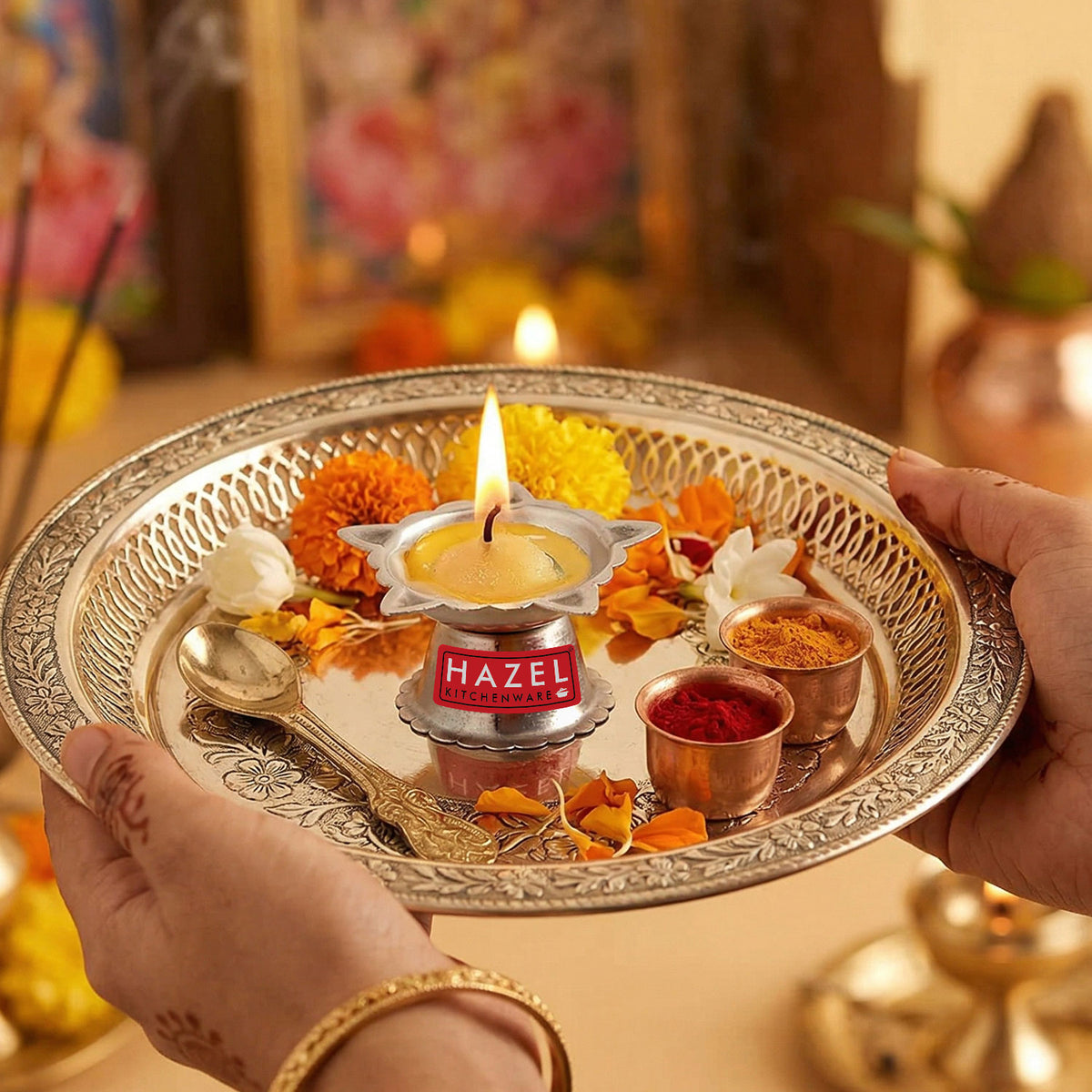 Panchwati Stainless Steel Diya, 5 Wati (6 × 3 cm)