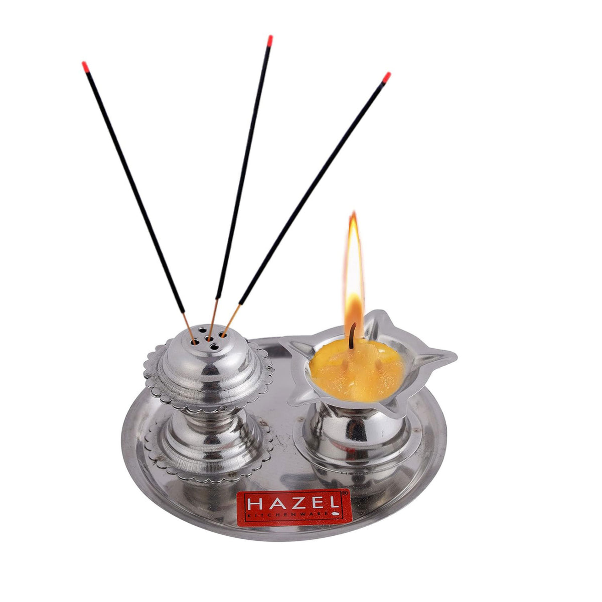 Stainless Steel Diya with Agarbatti Stand, 9 × 4 cm