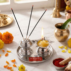 Stainless Steel Diya with Agarbatti Stand, 9 × 4 cm