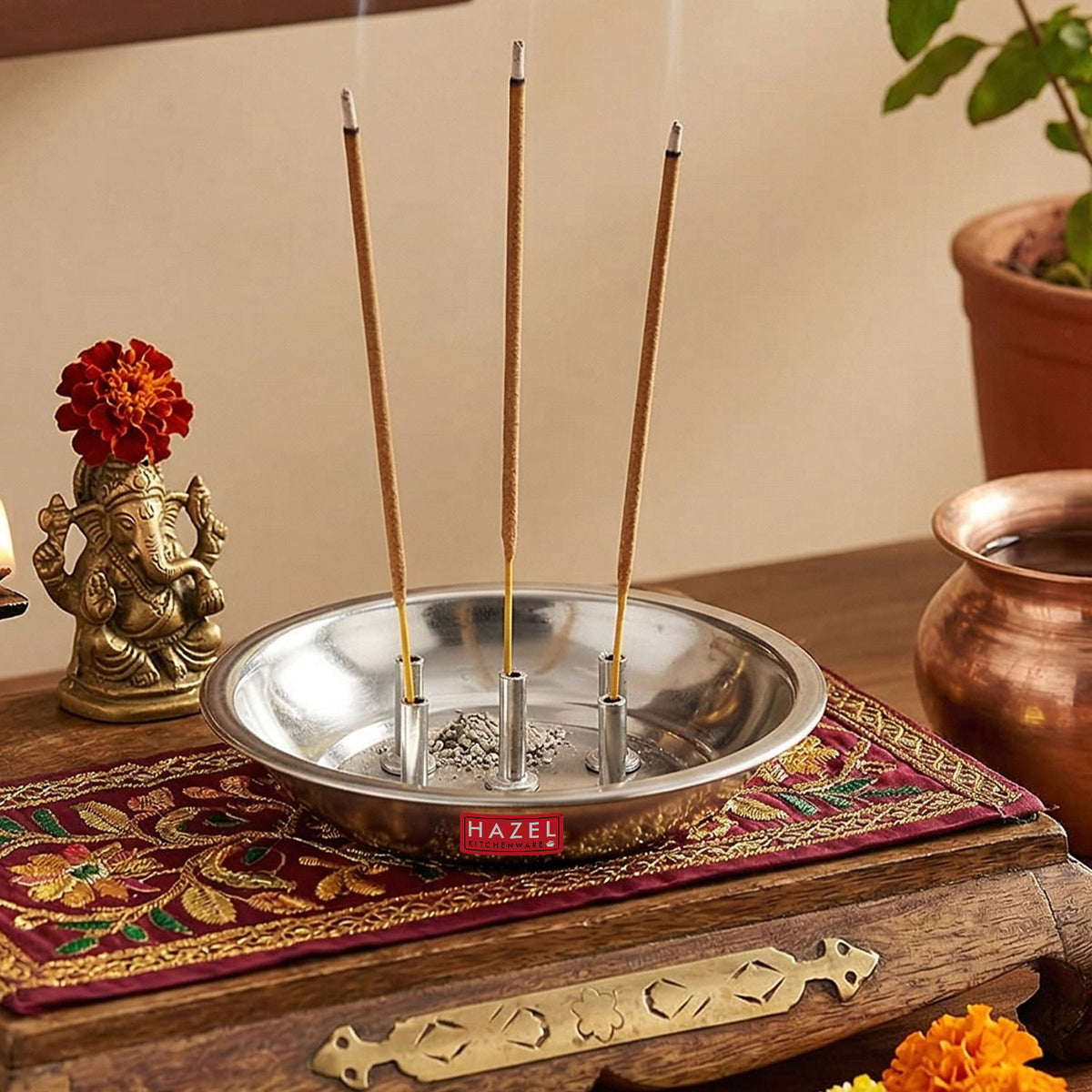Agarbatti Stand with Ash Catcher With 5 Holes, (11 x 2 cm)