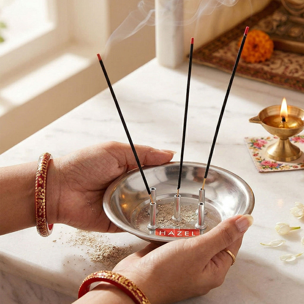 Agarbatti Stand with Ash Catcher With 5 Holes, (11 x 2 cm)
