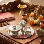 Stainless Steel Diya with Agarbatti Stand & Kumkum Box, 10 × 4.5 cm