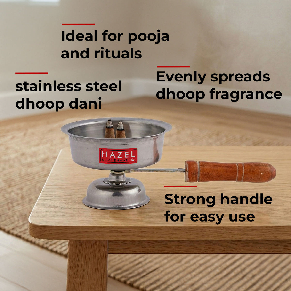 Stainless Steel Dhoop Dani with Handle, 11 × 6.5 cm