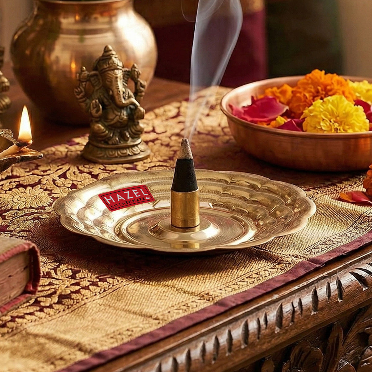Brass Dhoop Stand for Puja, Incense Stick Holder with Ash Catcher, 8 cm