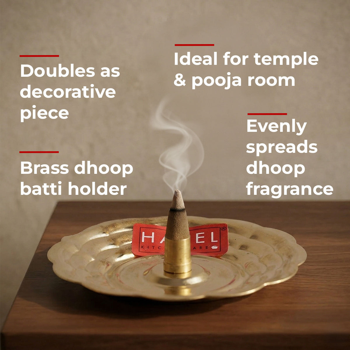 Brass Dhoop Stand for Puja, Incense Stick Holder with Ash Catcher, 8 cm