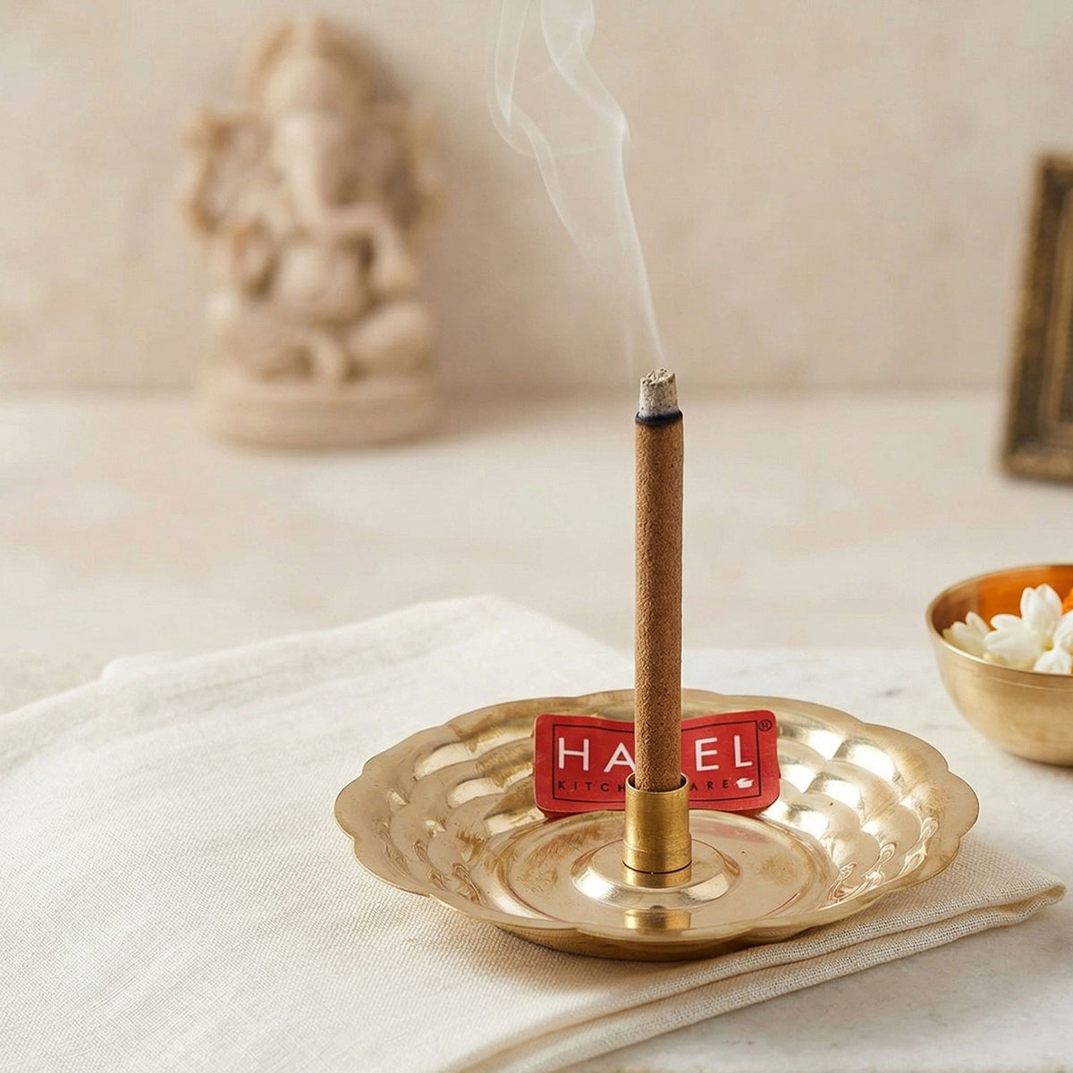 Brass Dhoop Stand for Puja, Incense Stick Holder with Ash Catcher, 8 cm