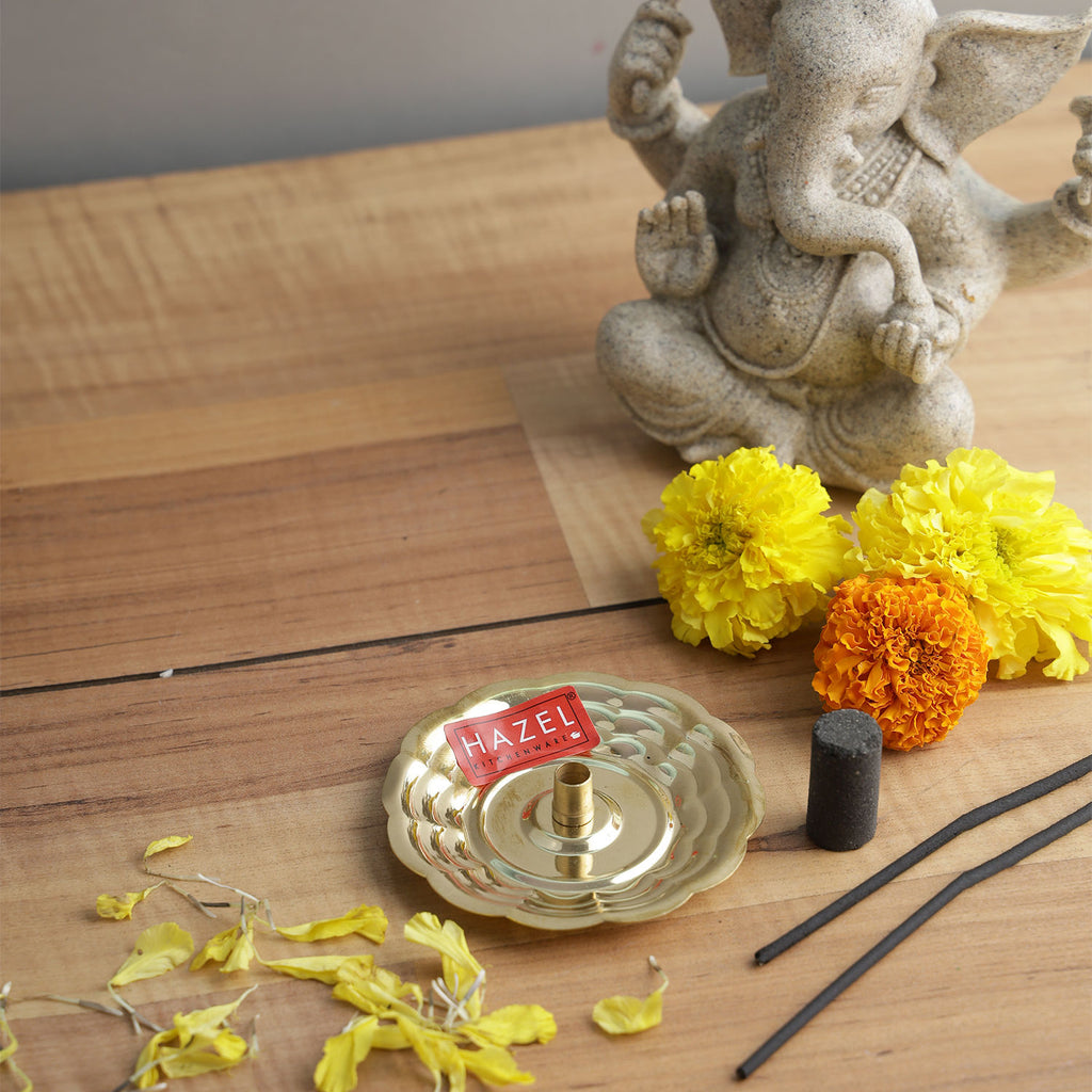 Brass Dhoop Stand for Puja, Incense Stick Holder with Ash Catcher, 8 cm