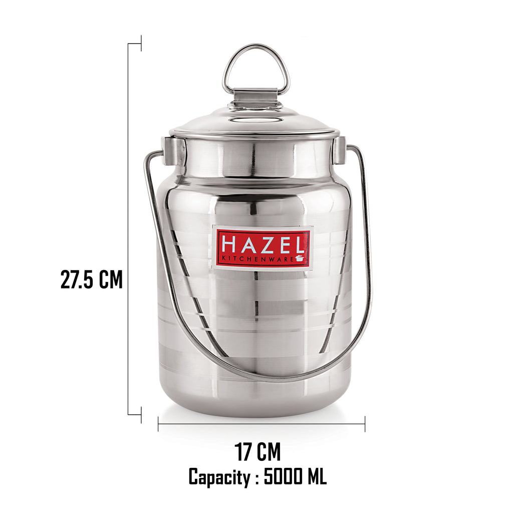 Stainless Steel Multipurpose Oil Ghee Milk Container, 5000 ml, Silver