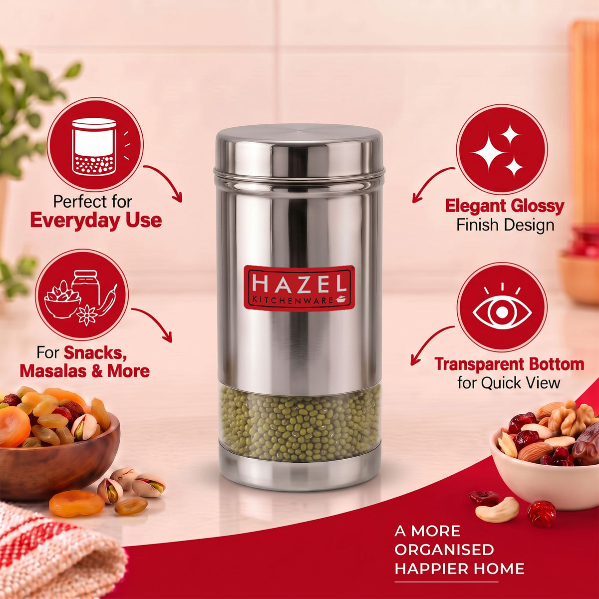 Stainless Steel Airtight Storage Container, See-Through, 400 ML
