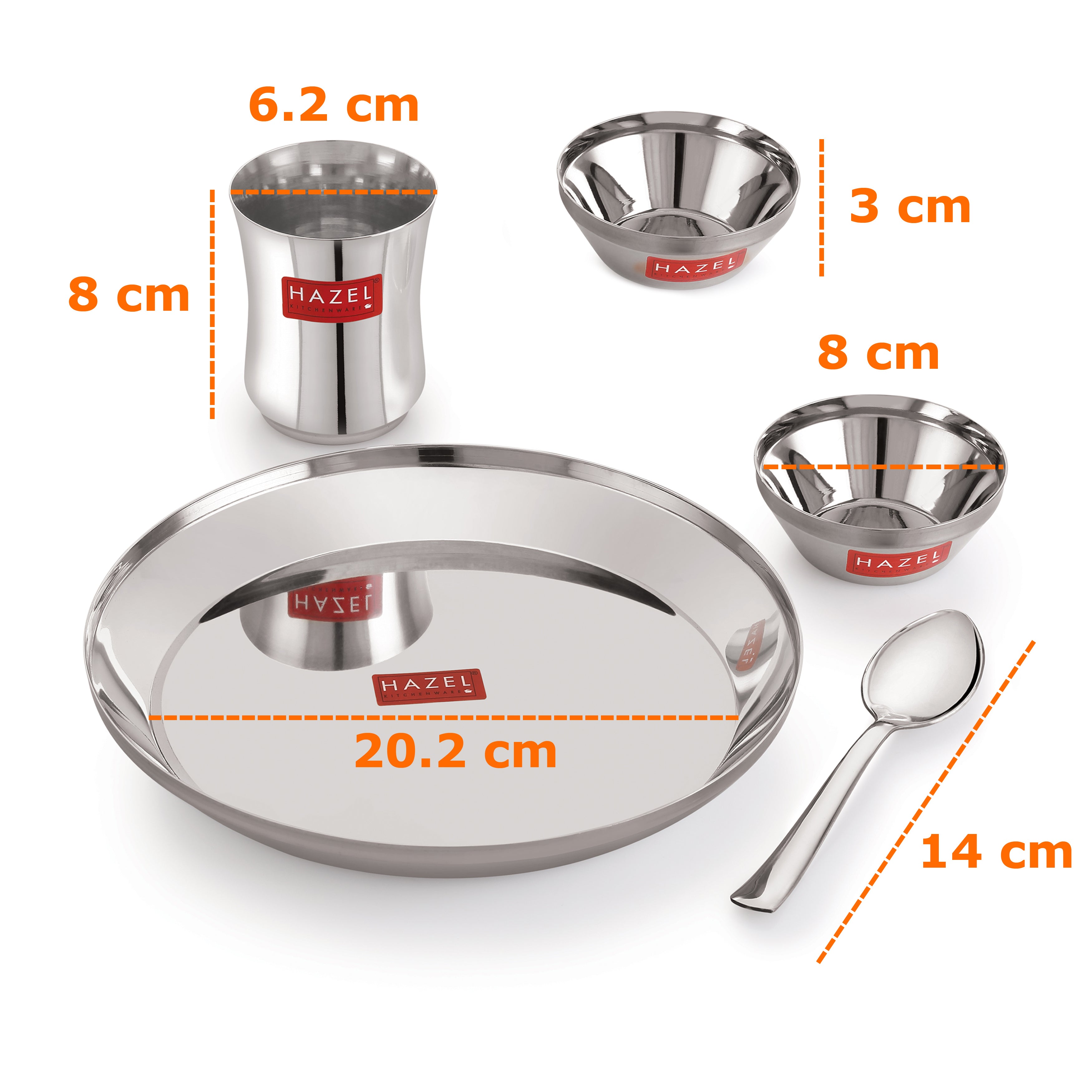 Stainless Steel Kids Dinner Set, Baby Plate, Bowl, Glass & Spoon