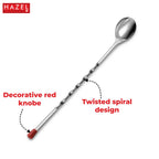 Stainless Steel Bar Spoon, Twisted Cocktail Stirrer with Red Knob