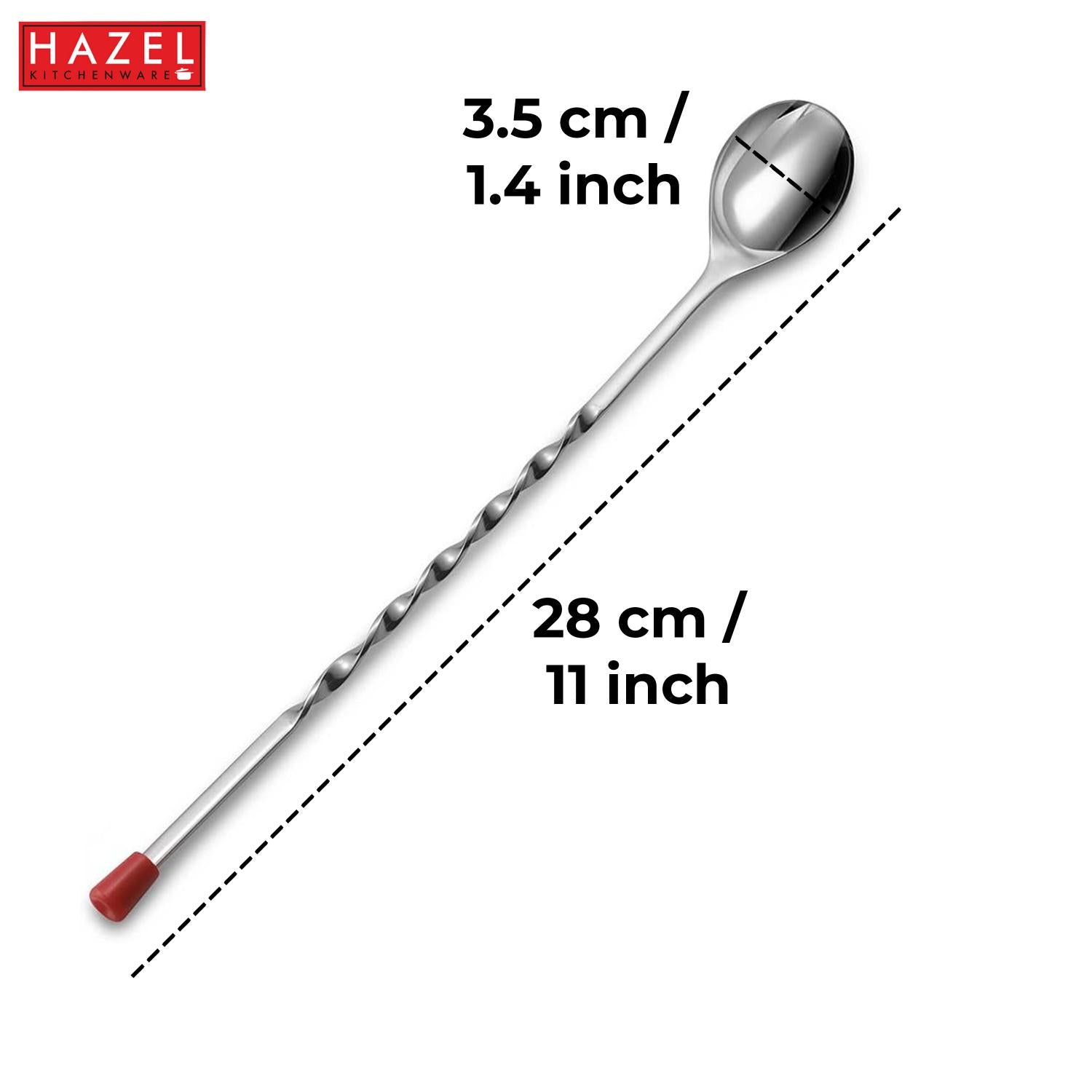 Stainless Steel Bar Spoon, Twisted Cocktail Stirrer with Red Knob