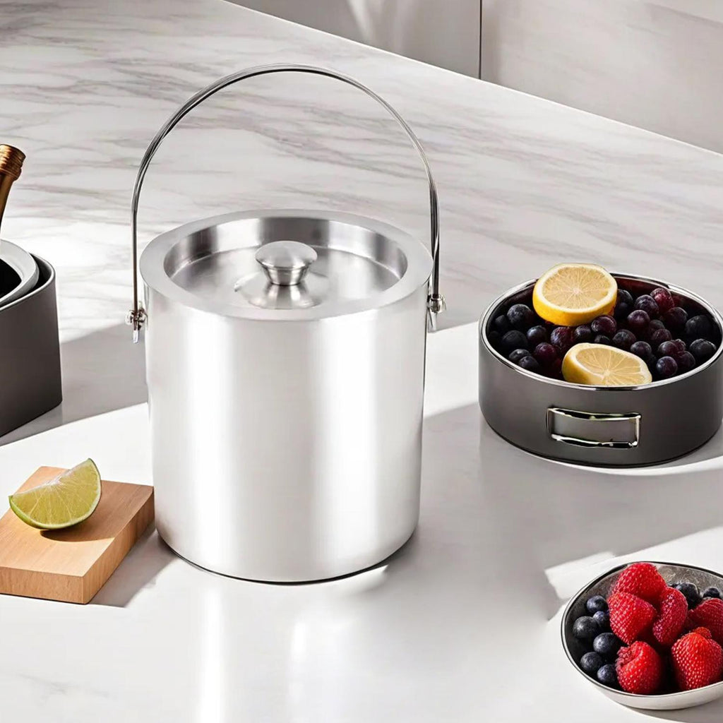 Stainless Steel Ice Bucket with Handle, Beer & Wine Chiller, 1100 ml