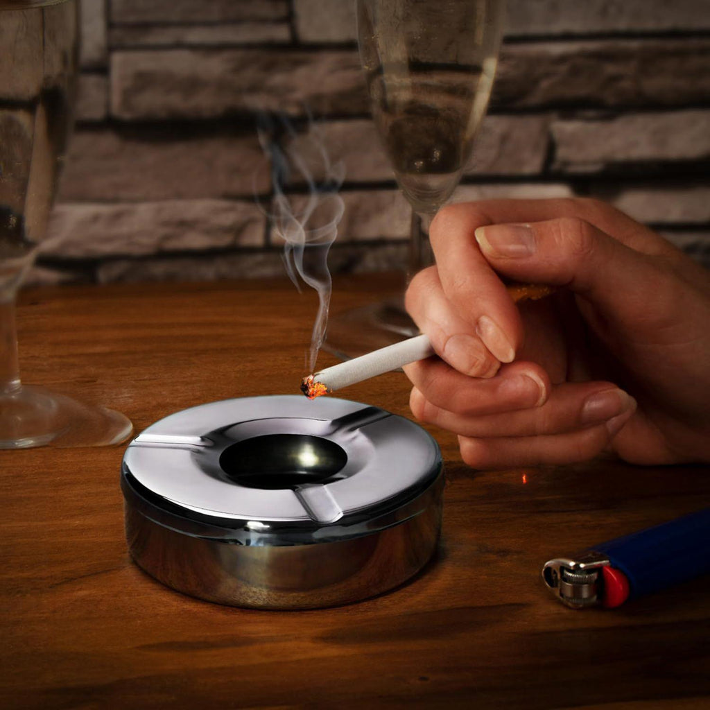 Stainless Steel Ashtray with Lid, Windproof Cigarette Ash Tray