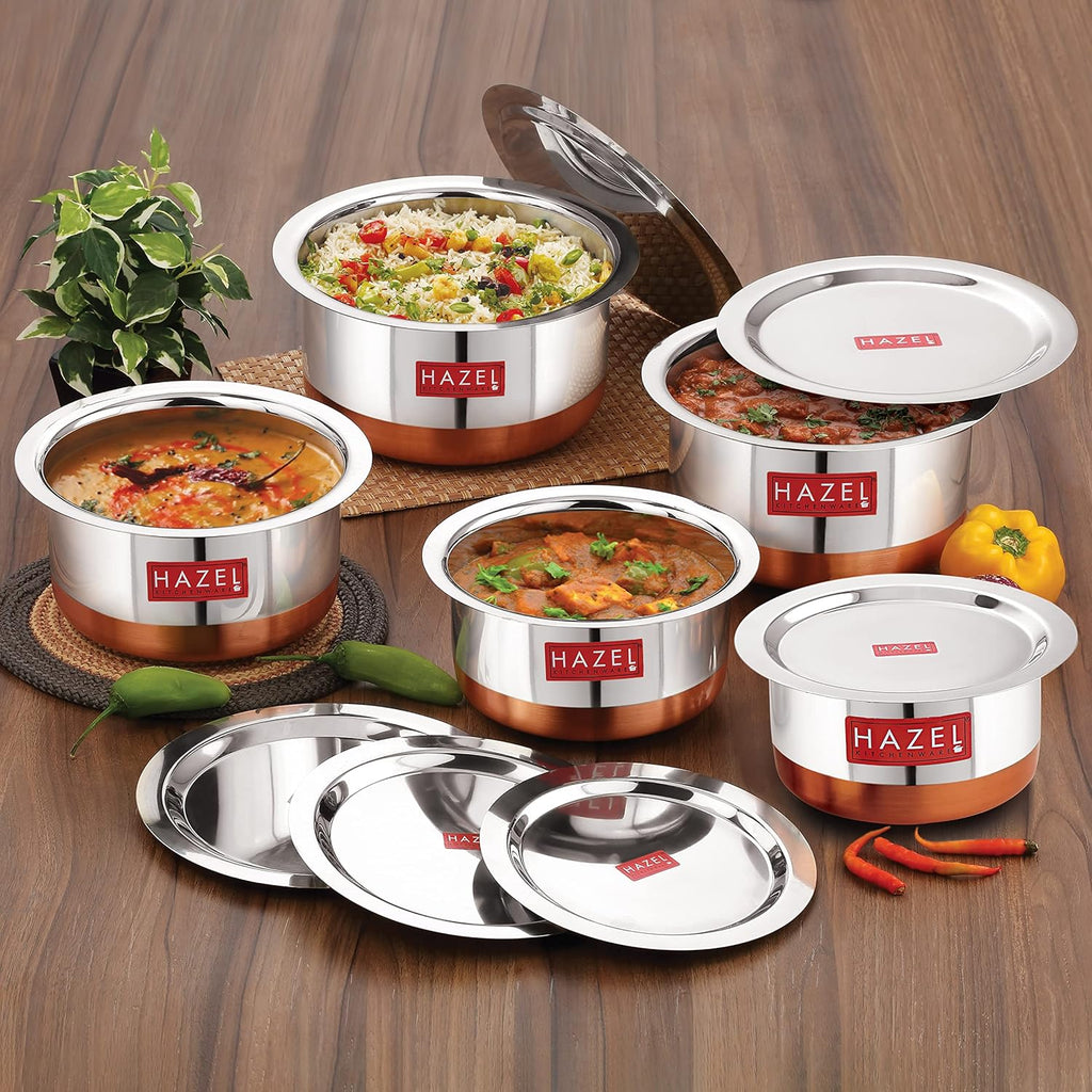 Copper Bottom Stainless Steel Tope Set with Lid - Set of 5 (1 L, 1.5 L, 1.9 L, 2.4 L and 3 L)