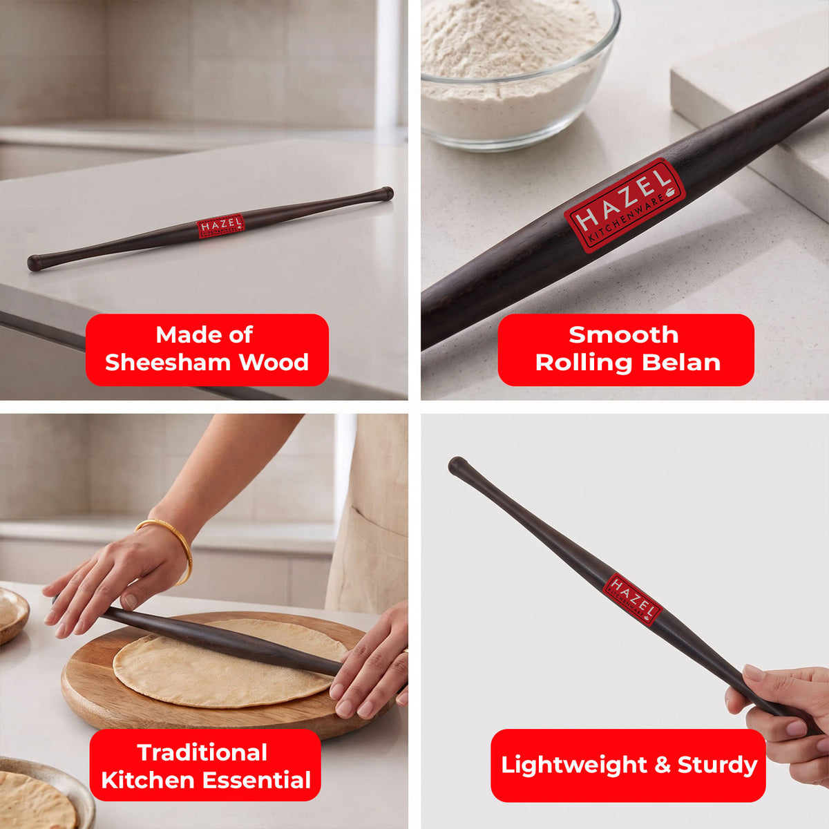 Sesam Wooden Belan for Chapati & Puri, 42cm