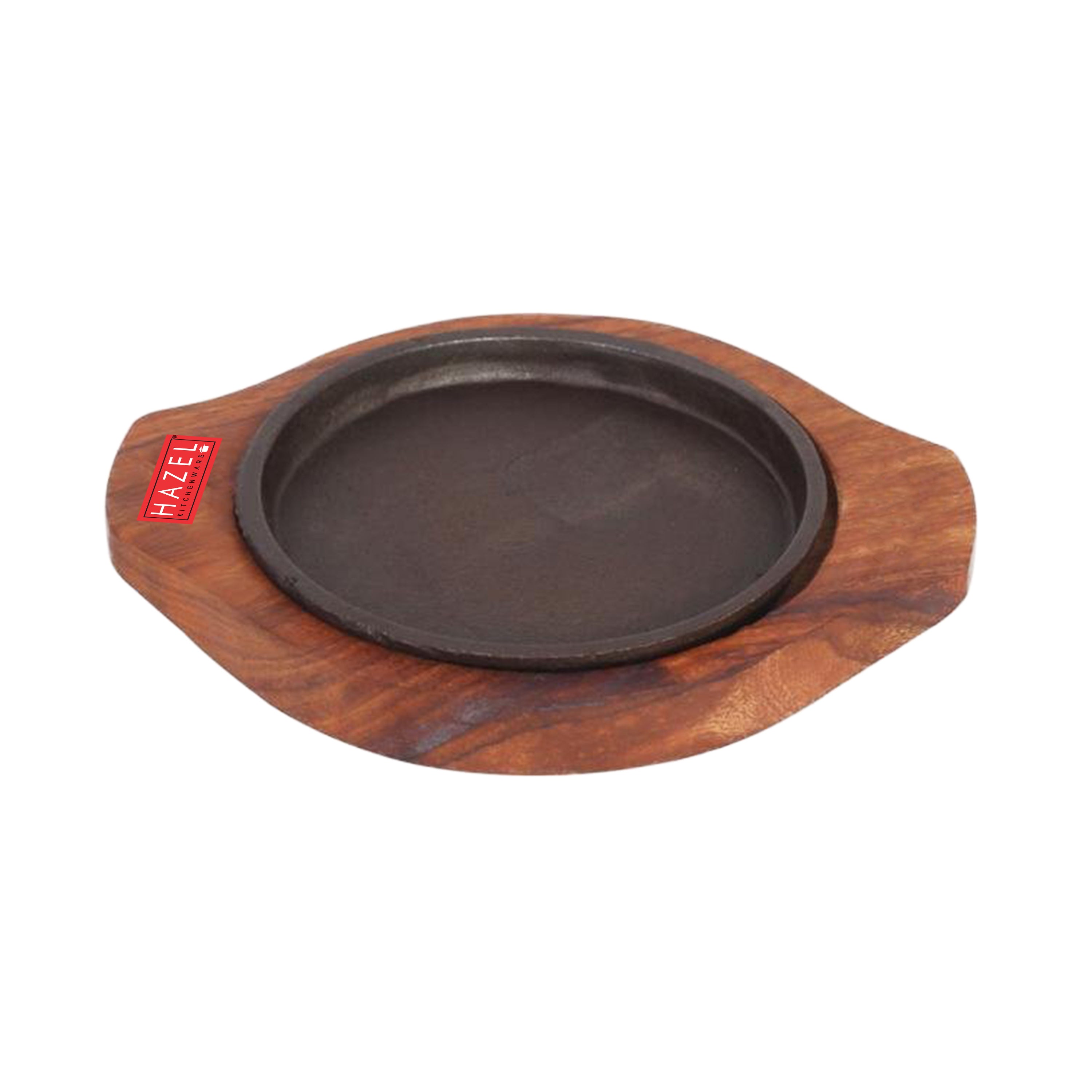 Sizzling Brownie Sizzler Plate / Tray with Wodden Base Round, 6 inch