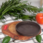 Sizzling Brownie Sizzler Plate / Tray with Wodden Base Round, 6 inch