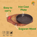 Sizzling Brownie Sizzler Plate / Tray with Wodden Base Round, 6 inch