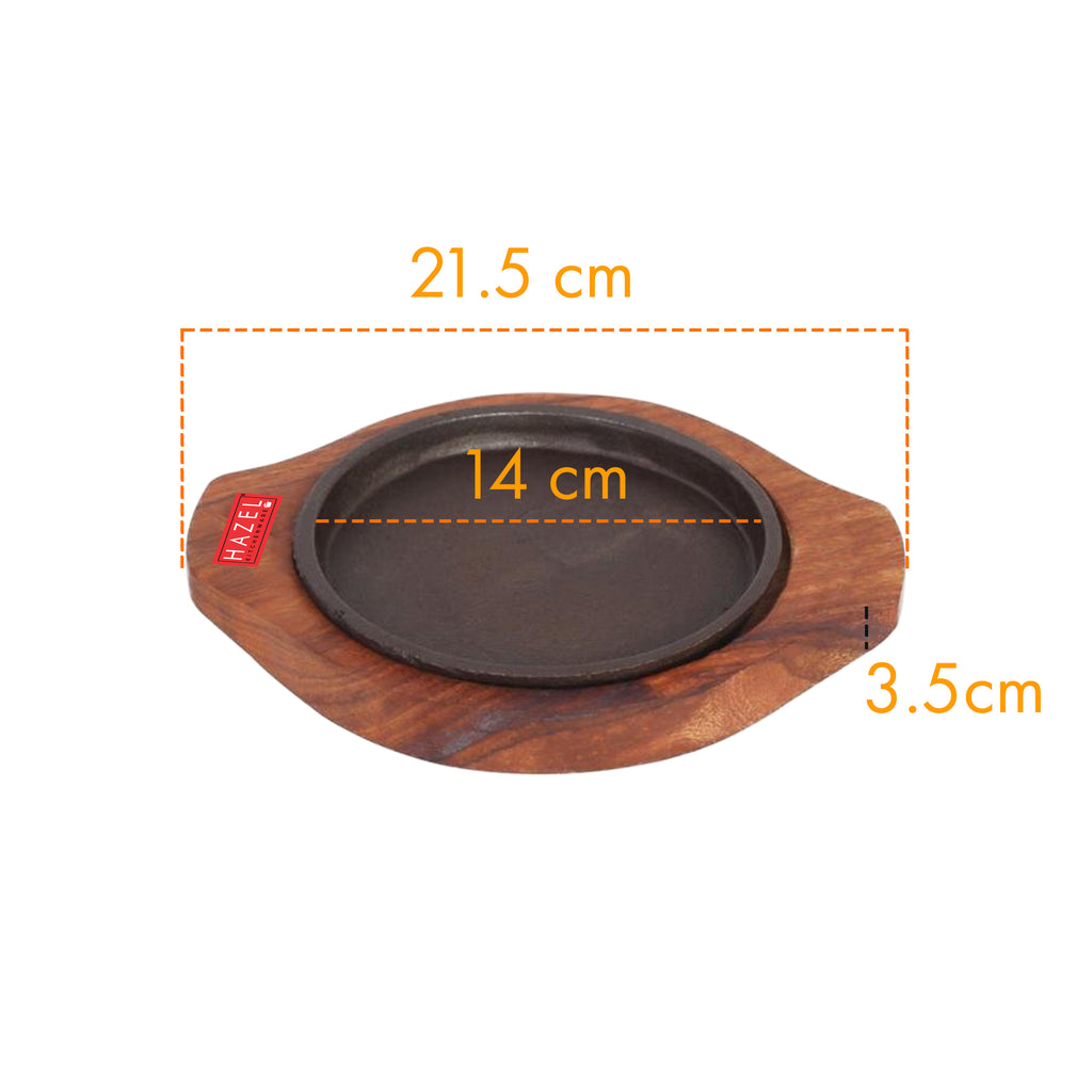Sizzling Brownie Sizzler Plate / Tray with Wodden Base Round, 6 inch