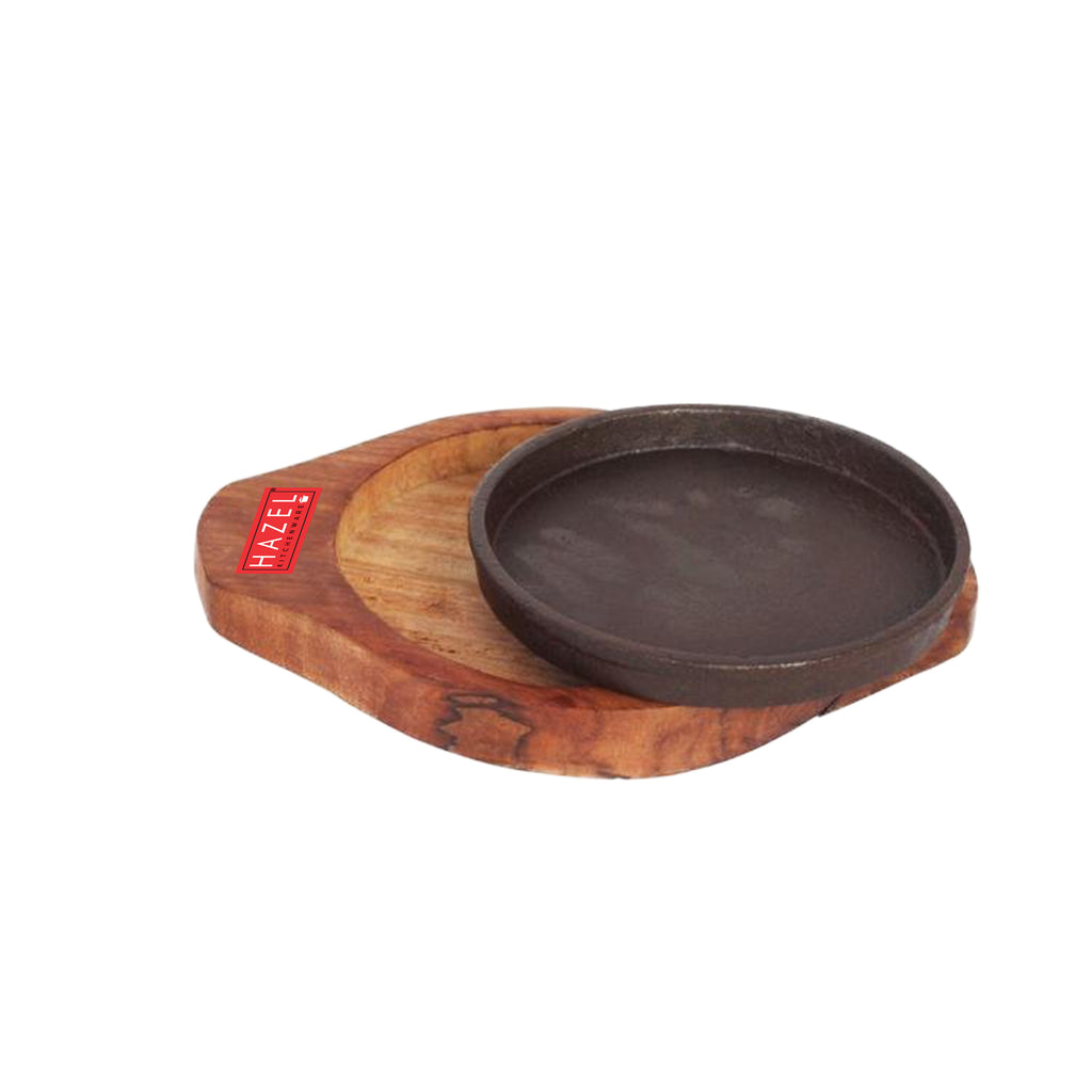 Sizzling Brownie Sizzler Plate / Tray with Wodden Base Round, 6 inch