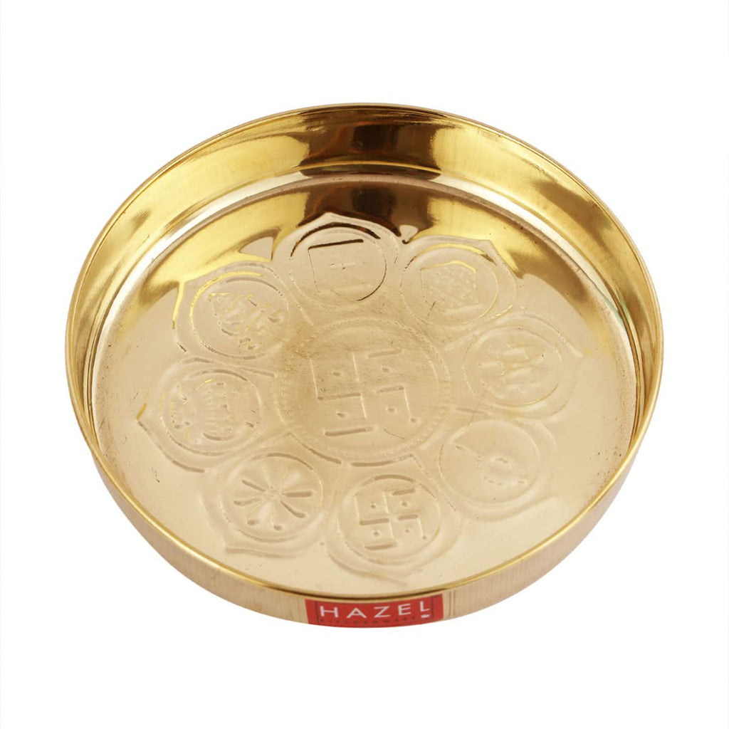 Brass Astmangal Traditional Pooja Aarti Thali, 12.5cm