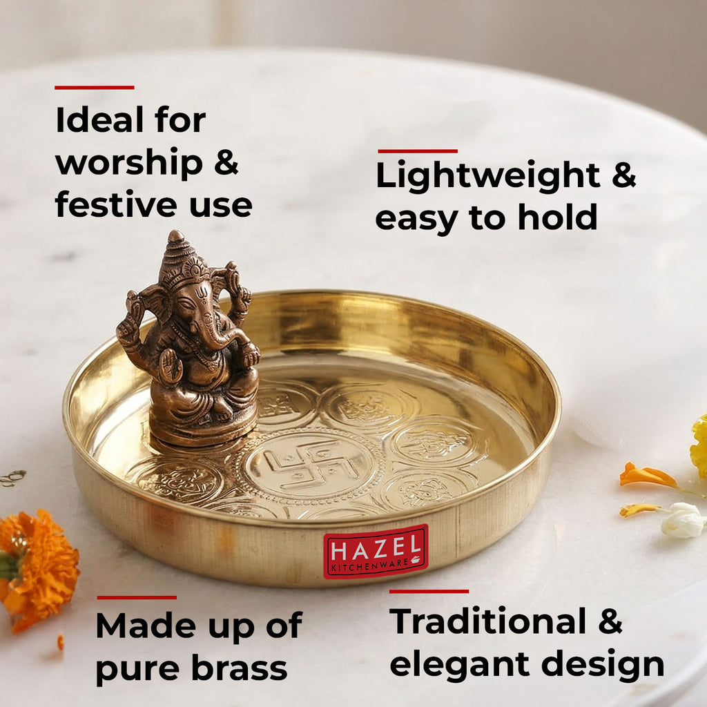 Brass Astmangal Traditional Pooja Aarti Thali, 12.5cm