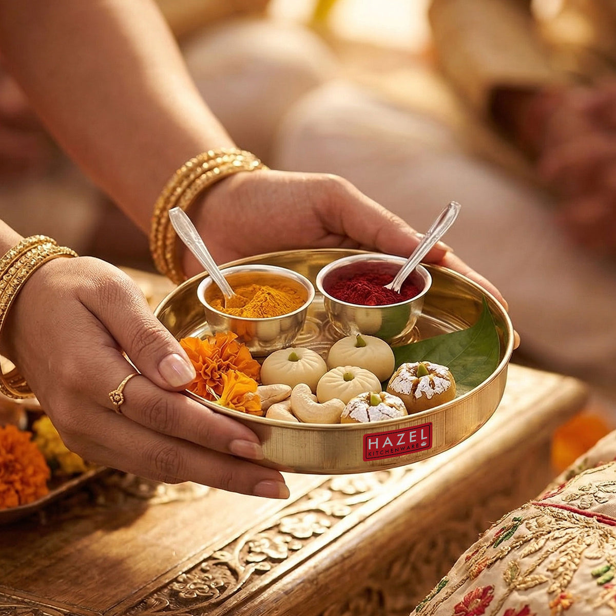 Brass Astmangal Traditional Pooja Aarti Thali, 12.5cm