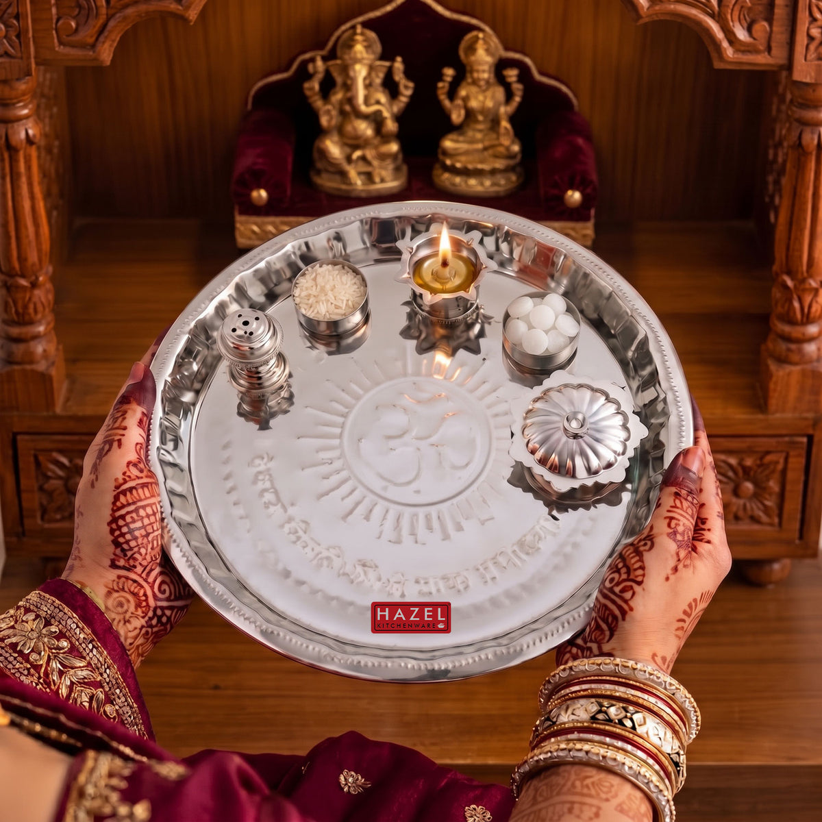 Steel Ghungroo Pooja Thali, 28 cm